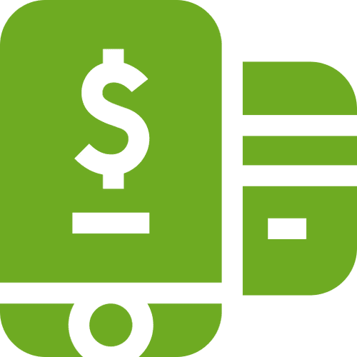 Green wallet and payment card symbol