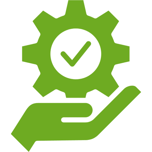 Checkmark in gear above hand